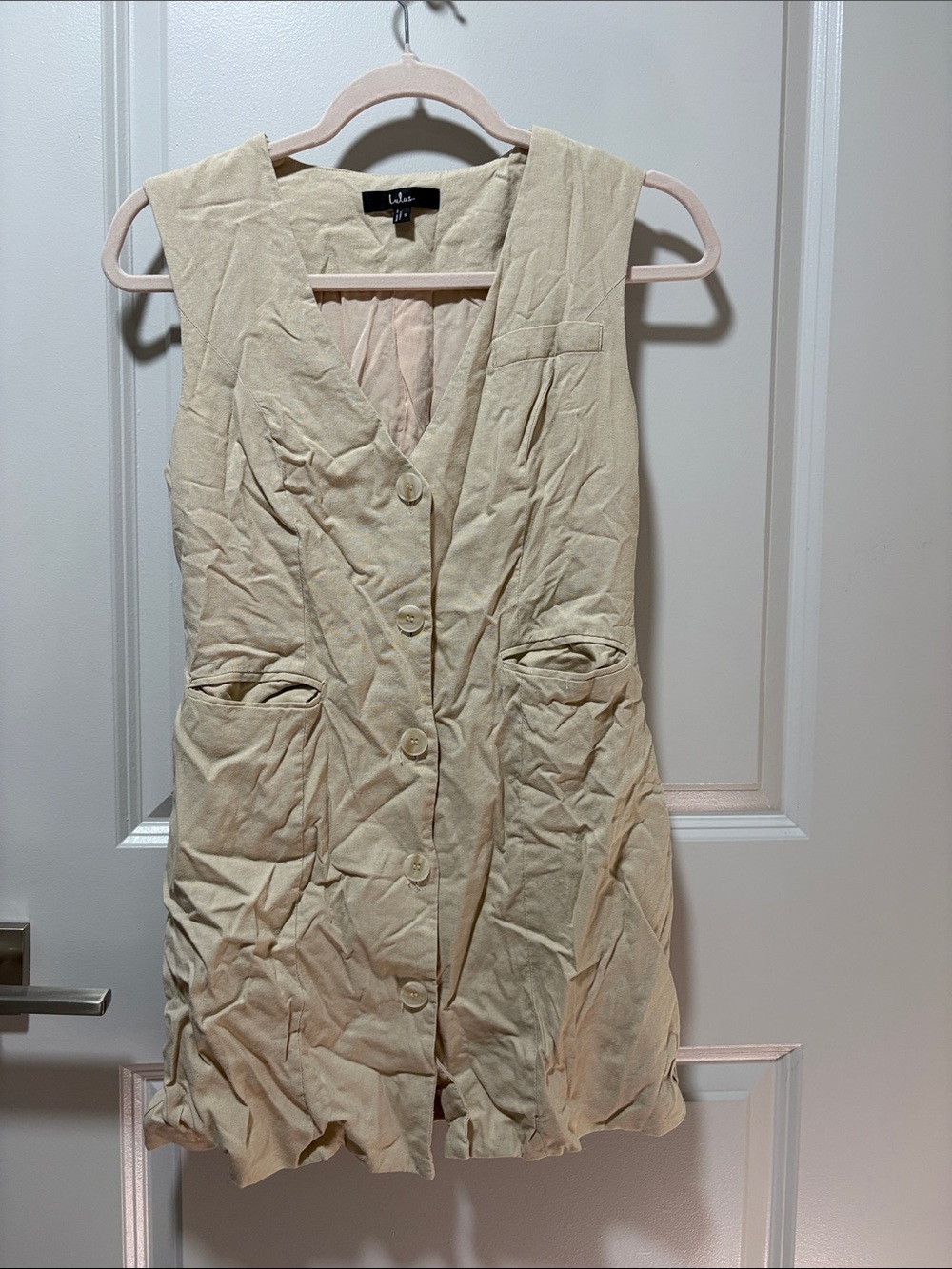 Lulu's Beige Sleeveless Button Vest